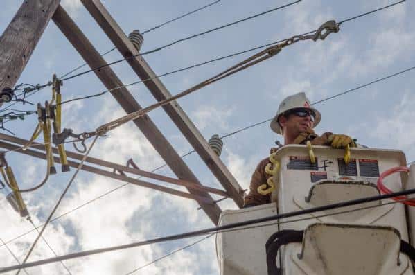 Utility Lineman works to restore power in Ocean City New Jersey after Hurricane Sandy