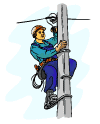 Drawing of a utility worker on on utility pole.