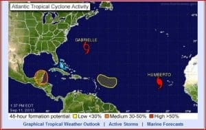 Storm Systems Including Hurricane Humberto and TS Gabrielle