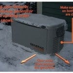 Generac Standby Generator showing snow cleared from around the unit and all vents cleared of snow.