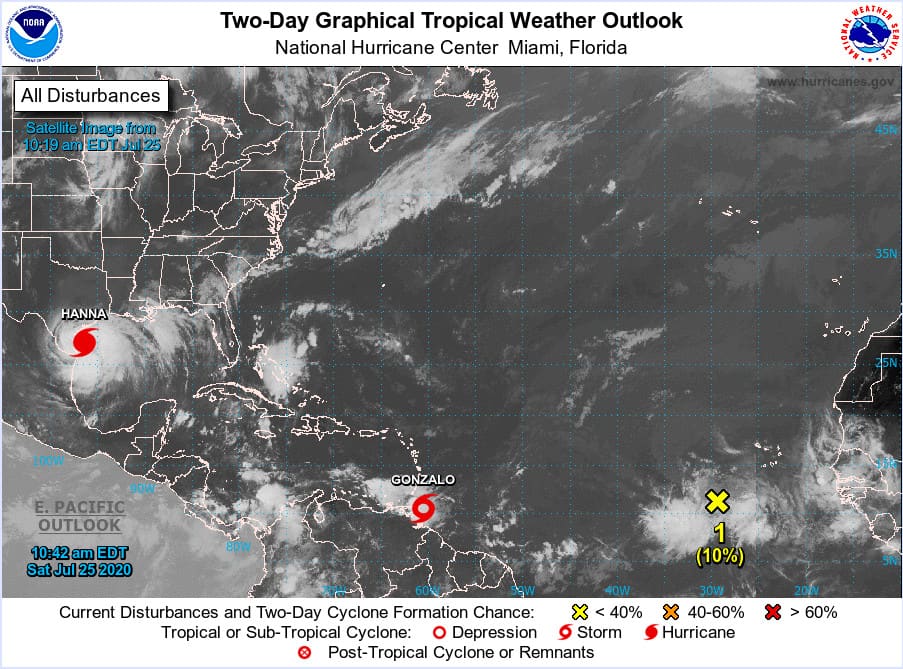 NHC Tropical Outlook for the Atlantic Basin on July 25, 2020