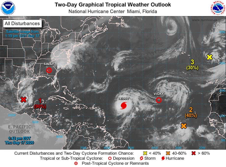 National Hurricane Center 2-day graphic forecast on September 17, 2020.
