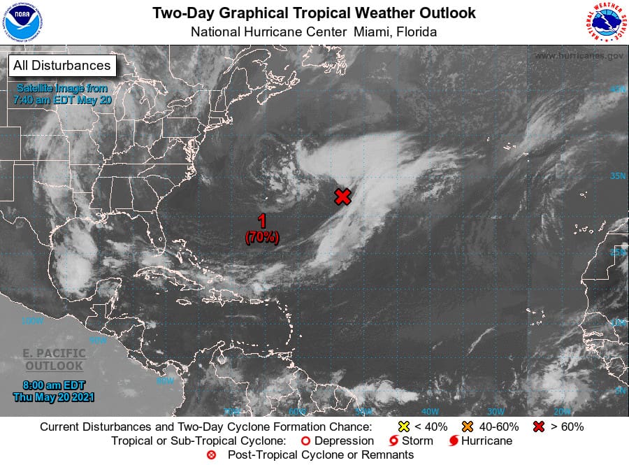 May 20, 2021 NOAA image of possible tropical cyclone formation