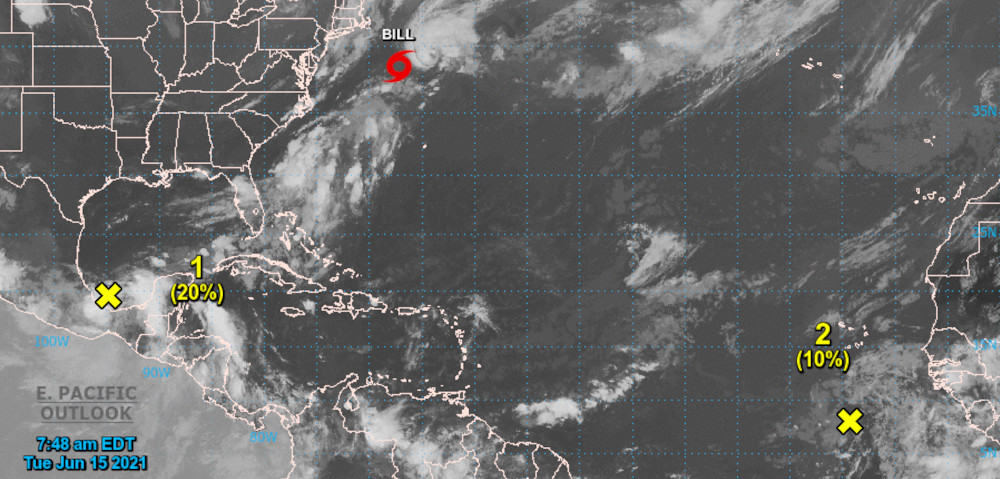 Tropical Storm Bill over the Atlantic Ocean. NOAA Satellite June 14, 2021
