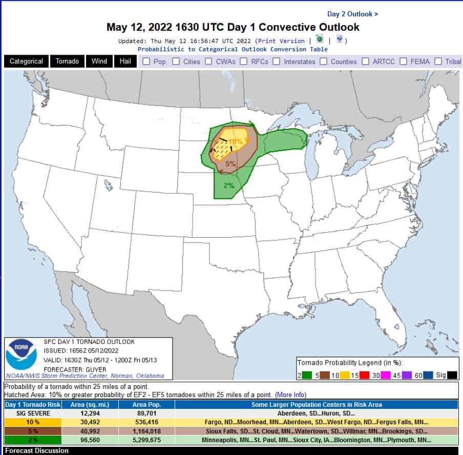 Day 1 Convective Outlook for Tornadoes NWS Storm Prediction Center
