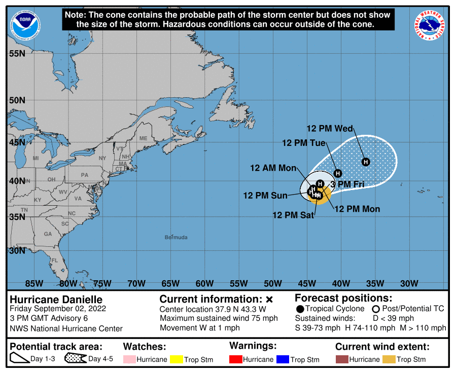 NOAA NHC Graphic Hurricane Danielle 5-Day Forecast
