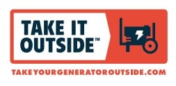 Take It Outside Decal on a Generator. A Generator Industry Sponsored Safety Message