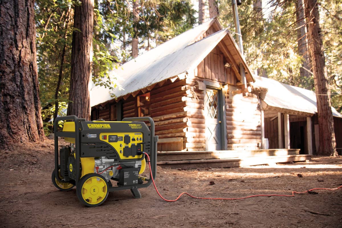 Electric Start Champion Generator at a Remote Log Cabin for Power