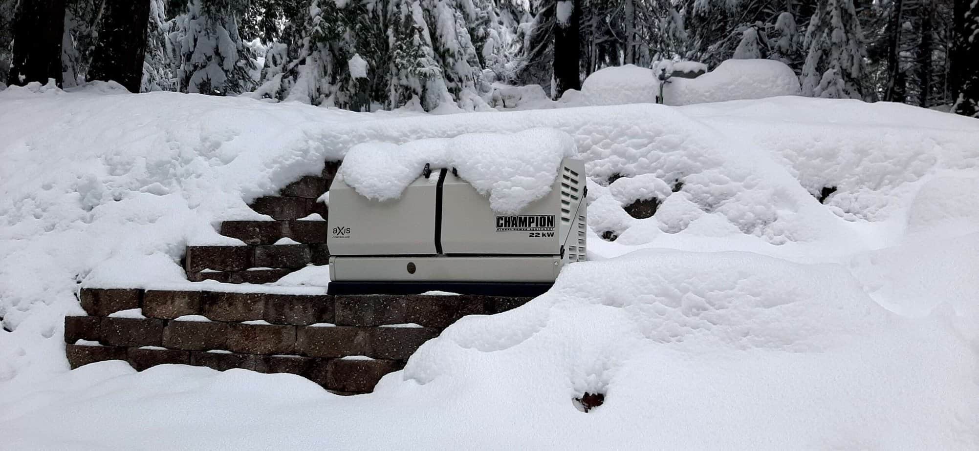 Champion 22kW Surrounded by Snow. The 22kW starts at temperatures below -20 F.