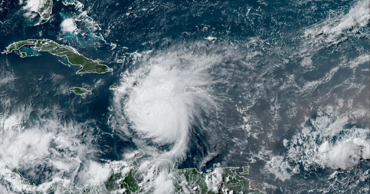 Hurricane Beryl at Category 4 on July 2 South of Haiti and Dominican Republic. NOAA GOES 16 Satellite Image